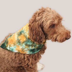 Forest Ember Tie Dye Dog Bandana in Green Cotton Hand Dyed by Akasha Sun